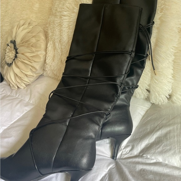 Black strappy spike heeled boots size 6.5 - Picture 4 of 4